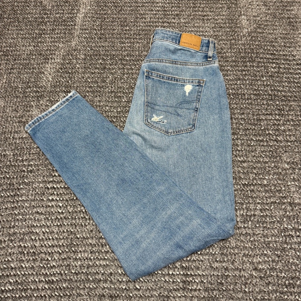American Eagle Womens Mom Jeans US‎ 4 Light Wash Ripped Distressed High Rise
